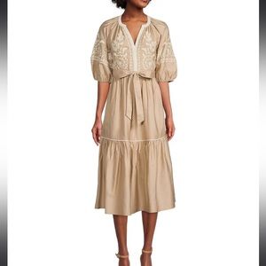 Antonio Melani Embroidered Cotton Midi Dress, Size 6